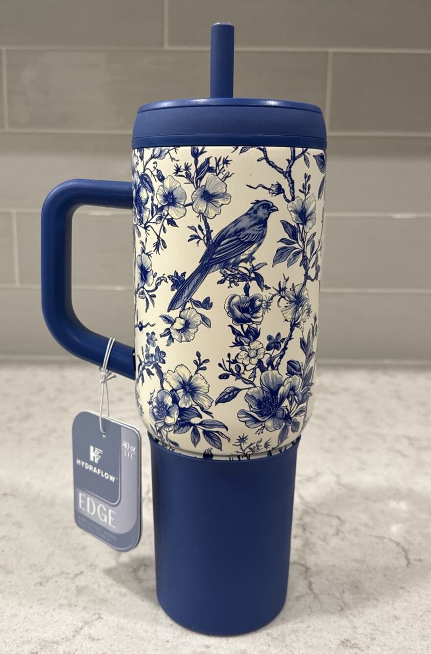 BLUEBIRD Hydraflow Edge 40oz Steel Insulated Tumbler Handle Straw Textured Print